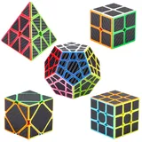 Coolzon Zauberwürfel Geschenkset 5 Pack Pyraminx + Megaminx + 2x2x2 + 3x3x3 + Skewb mit Geschenkbox Neue Geschwindigkeits Carbon Faser Aufkleber