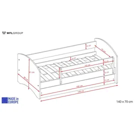 WFL GROUP Jugendbett Emily 70 x 140 cm Kiefer weiß/rot