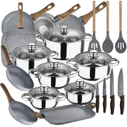 San Ignacio - Cassel – Kochgeschirr, 14/14/16/18/20/24 cm, Edelstahl, mit Set aus geschmiedeten Aluminiumpfannen, geeignet für Induktion