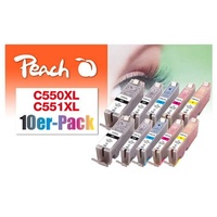 Peach 10er-Pack Tintenpatronen, XL-Ergiebigkeit, kompatibel zu Canon PGI-550XL, CLI-551XL