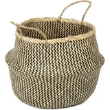 Compactor Belly Korb XL - Handgewebter Seegras Korb mit geometrischem Muster, schwarz, 45x45x36 cm