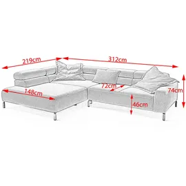 KAWOLA Sofa DELIA Ecksofa Cord grau Recamiere links - Grau