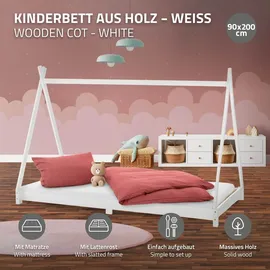 ML-Design Kinderbett Tipi 90 x 200 cm Kiefer massiv weiß