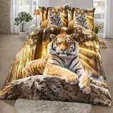 Traumschlaf Bettwäsche Tiger 155x220 cm + 80x80 cm - braun;beige;gelb