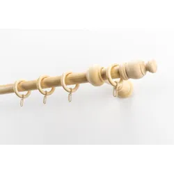 Gardinenstange GARESA "NOVA", beige (natur), L:280cm Ø:28mm, Holz, Gardinenstangen, Vorhanggarnitur Holz, verlängerbar, Wandmont.,mit Ringe/2 Lauf Gleiter