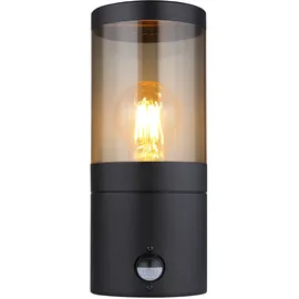 GLOBO Wandlampe Außenleuchte mit Bewegungsmelder IP44, Edelstahl, schwarz rauch, 1x E27, HxBxÜ 24,5x10,2x17cm, 2er Set