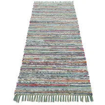 carpetfine Flachgewebeteppich Kelim Chindi Läufer Grün 60x180 cm | Moderner Teppich für Wohn- und Schlafzimmer