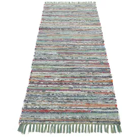 carpetfine Flachgewebeteppich Kelim Chindi Läufer Grün 60x180 cm | Moderner Teppich für Wohn- und Schlafzimmer