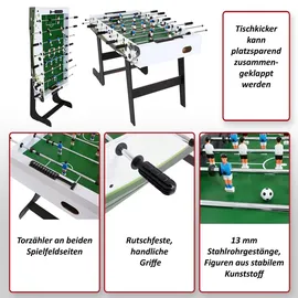 MCW Tischkicker Manchester, Kicker Kickertisch Tischfussball, klappbar 84x121x105 ~ weiß/grün Fußballmotiv
