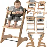 MoLi Naturholz Baby Hochstuhl, Hochstuhl Abnehmbares Tablett Kinderhochstuhl, Verstellbarer Sitz Hochstühle (8126 Natural Wood)