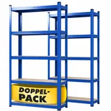 Floordirekt Schwerlastregal, 2er Set, blau 180 x 90 x 40 cm Steckregal, Kellerregal, Lagerregal, Werkstattregal, Werkbank - 5 verstellbare Böden (Lakota)