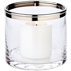 EDZARD Windlicht Molly, Laterne aus Kristallglas mit Platinrand, Kerzenhalter für Stumpenkerzen, Höhe 10 cm, Ø 11,5 cm