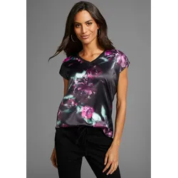 Shirtbluse, mit Blumenprint, Gr. 36, schwarz-lila-geblümt, , 32186823-36