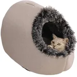 Hundehöhle Katzenhöhle Kuschelhöhle Katze Wärmeschutz im Winter Katzenbett Katzen zubehör Plüsch Katzenkissen für Katzen Kleine Hunde (Grau,L)