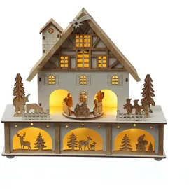 MARELIDA LED Weihnachtshaus mit Musik und drehendem Karussell Spieluhr H: 25cm