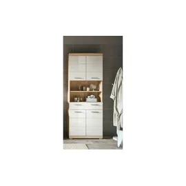 xonox.home Hochschrank Lambada 2 offene Fächer Eiche Hell/Weiß Hochglanz 191 x 74 x 31 cm