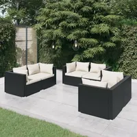Ankonbej 6-tlg. Garten-Lounge-Set mit Kissen Poly Rattan Schwarz - Schwarz