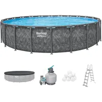 BESTWAY APX365TM Frame Pool-Set Ø 671 x 132 cm inkl. Sandfilteranlage, Abdeckplane und Poolleiter