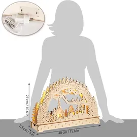 Brubaker 3D Lichterbogen - LED Schwibbogen - Sternsinger - LED-Beleuchtung mit Batterie und Kabel - Holz Natur - 27 x 40 x 7,5 cm - Handbemalt - Hellbraun/Naturbelassen
