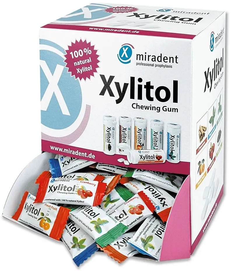 miradent Zahnpflegekaugummi Xylitol Schüttverpackung sortiert