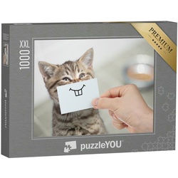 puzzleYOU Puzzle Puzzle 1000 Teile XXL „Kleine Katze mit einer lustigen Maske“, 1000 Puzzleteile, puzzleYOU-Kollektionen Katzen-Puzzles