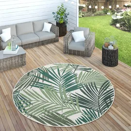 Paco Home In- Outdoor Teppich Flachgewebe Jungel Gecarvtes Florales Palmen Design grün, Grösse:Ø 200 cm Rund