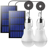 Beinhome LED Solar Glühbirne Solarlampen für Außen 2PCS mit 3M Kabel*2, Solar Laterne Campinglampe Solar Hängelampe mit Solarpanel,3W Solar Birne für Außen Innen Camp Zelt Wandern Angeln Gartenhaus