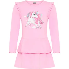Kidsworld Jerseykleid "Süßes Shirtkleide mit Einhorn-Druck", Mädchen, Gr. 140/146, N-Gr, rosa (pink), Single Jersey, Obermaterial: 100% Baumwolle, bedruckt, ausgestellt, Rundhals, mit Gummizug, Kleider Jerseykleid, für Mädchen, aus Single Jersey aus Baumwolle