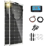 600W 18V Halbflexibles Solarbatterie-Kit,2 StüCk 300W Ultraleichtes Monokristallines Wohnmobil-Solarpanel,Flexibles Kit,Mit 40A Controller,FüR Wohnwagen,Wohnmobile
