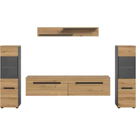 Home Affaire Wohnwand HOME AFFAIRE "REHAT, TOPSELLER, 4-teilig, wahlweise stehend und hängend montierbar", basalt grau, artisan eiche nachbildung, B:272cm H:141cm T:33cm, Holzwerkstoff, Kastenmöbel-Sets, Wohnwand, Kombination, Anbauwand, Set, Wohn-Set, Wohnzimmer-Set, 