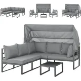 Svita MAUI Gartenmöbel-Lounge-Set mit Dach Outdoor-Sofa Strandkorb-Sonneninsel Stahl Hellgrau