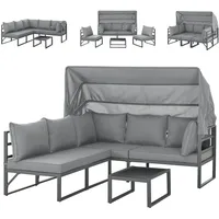 Svita MAUI Gartenmöbel-Lounge-Set mit Dach Outdoor-Sofa Strandkorb-Sonneninsel Stahl Hellgrau