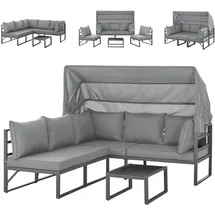 Svita MAUI Gartenmöbel-Lounge-Set mit Dach Outdoor-Sofa Strandkorb-Sonneninsel Stahl Hellgrau