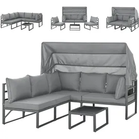 Svita MAUI Gartenmöbel-Lounge-Set mit Dach Outdoor-Sofa Strandkorb-Sonneninsel Stahl Hellgrau