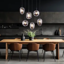 GLOBO Pendelleuchte Hängelampe Deckenleuchte Esszimmerlampe 6-Flammig Glas Rauchfarbe