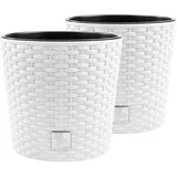Prosperplast PAFEN 2X Blumentopf RATTO Rattan-Optik Kunststoff Topf Blumenkübel inkl. Einsatz Übertopf Weiß ⌀30cm