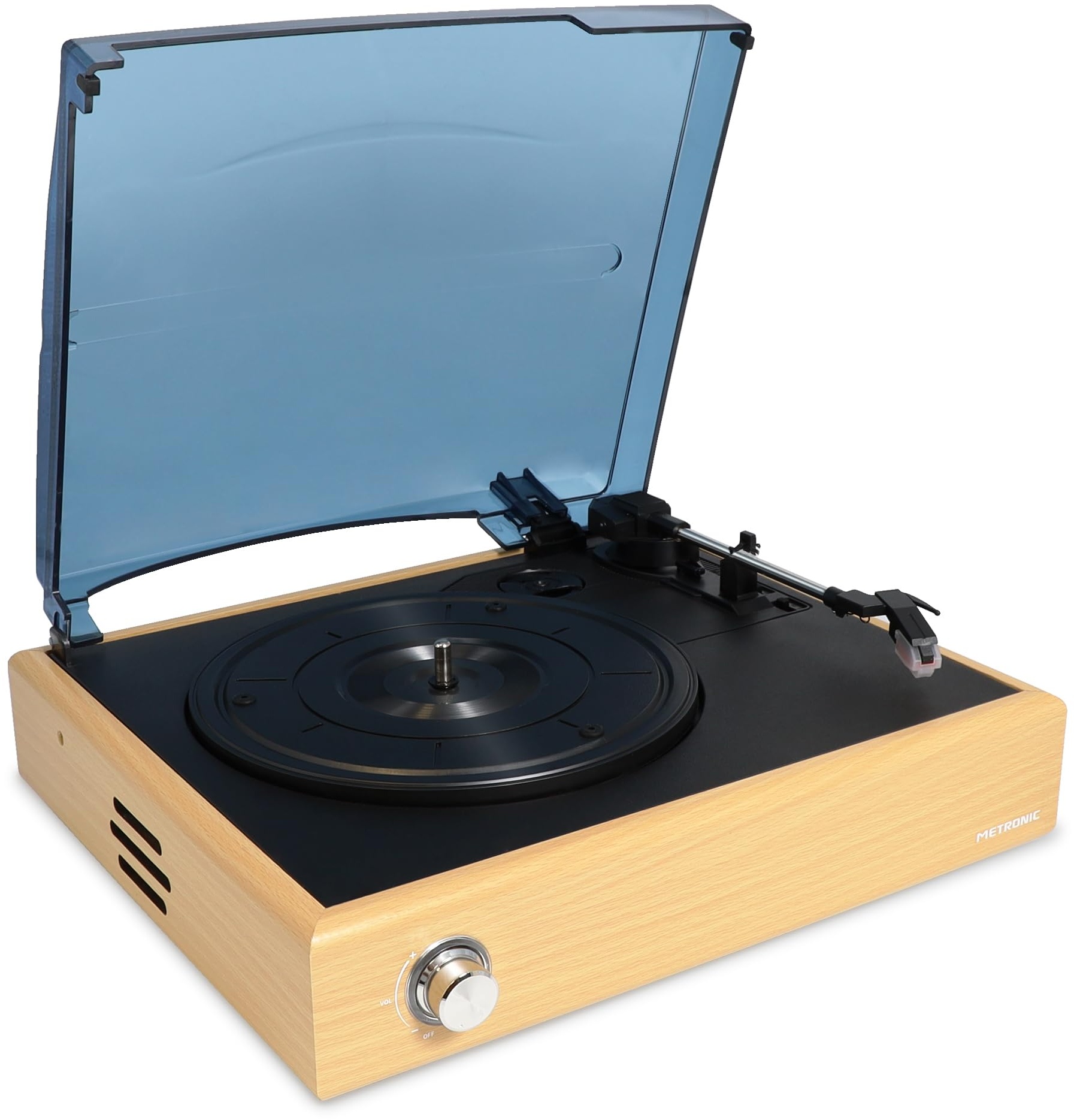 Metronic Plattenspieler aus Vinyl, Bluetooth, Vintage, 3 Geschwindigkeitsstufen, 33, 45 und 78 U/min, integrierte Lautsprecher, Holz-Finish – 477360