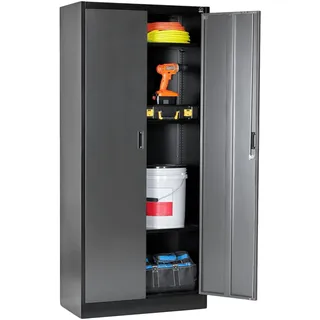 Stahlschrank 180x80x40 cm mit 2 Türen abschließbar - Metall Aktenschrank, Werkzeugschrank für Büro, Garage, Fitnessstudio (Silber&Schwarz)