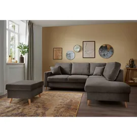 P & B Ecksofa, Braun, Textil Buche, massiv, Struktur, 4-Sitzer, Füllung: Schaumstoff, Ottomane rechts, L-Form, 230x200 cm, Made in EU, Liegefunktion, Schlafen auf Sitzhöhe Wohnzimmer, Sofas , Couches, Wohnlandschaften, Ecksofas