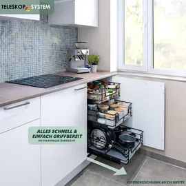bremermann Teleskopschublade 30 cm mit Einlegeboden, Küchenschublade zum Nachrüsten, Vollauszug mit Teleskop-Schienen, ideal für Küche, Bad & Schlafzimmer, (Schwarz)