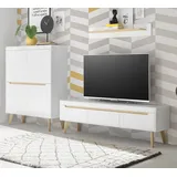 furn.design Wohnwand Anbauwand skandinavisch weiß matt Eiche Schrankwand Soft-Close Isgard