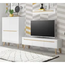 furn.design Wohnwand Anbauwand skandinavisch weiß matt Eiche Schrankwand Soft-Close Isgard