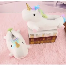 Kruzzel Regenbogen Einhorn Hausschuhe One Size Anti-Rutsch Sohle Waschbar Plüschpantoffeln Kinder Erwachsene Damen 21923