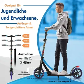 SereneLife Roller, Cityroller, Scooter, Tretroller, Big Wheel Scooter, Kickscooter- klappbar & Höhenverstellbar, Roller Erwachsene- & Kinder, Trotinet- mit Vorderfederung & Hinterradbremse, bis 100Kg