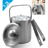 gmgxx Eiswürfelbehälter Edelstahl, mit Doppelwand-Design, Eisbehälter für Eiswürfel Eiskübel mit Deckel & Eisschaufel & Zangen, Tragbar Eiskühler zum Kühlen von Bier Champagner Wein