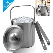 gmgxx Eiswürfelbehälter Edelstahl, mit Doppelwand-Design, Eisbehälter für Eiswürfel Eiskübel mit Deckel & Eisschaufel & Zangen, Tragbar Eiskühler zum Kühlen von Bier Champagner Wein
