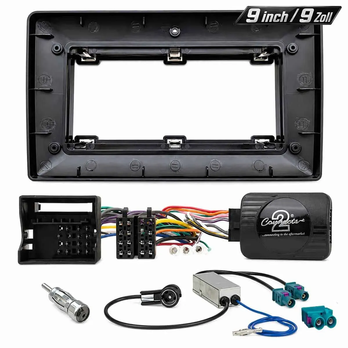 VW Touran Transporter T5 T6 9 Zoll Radioblende mit Lenkradadapter