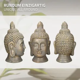 ECD Germany Buddha Figur Kopf Statue 74,5 cm Bronzeoptik Polyresin, für Yoga, Feng Shui oder Meditationsraum, Innen/Außen Skulptur Dekofigur & Bronze