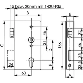 AMF Schlosskasten 140U DIN L/R Maß A40xB94,5xC173mm Dornm.60mm