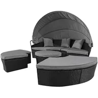 Enjoy Fit Poly Rattan Sonneninsel XL mit faltbarem Sonnendach Ø 210 cm inkl. Auflagen Kissen, Lounge Sonnenliege Gartenmuschel (Black XL)